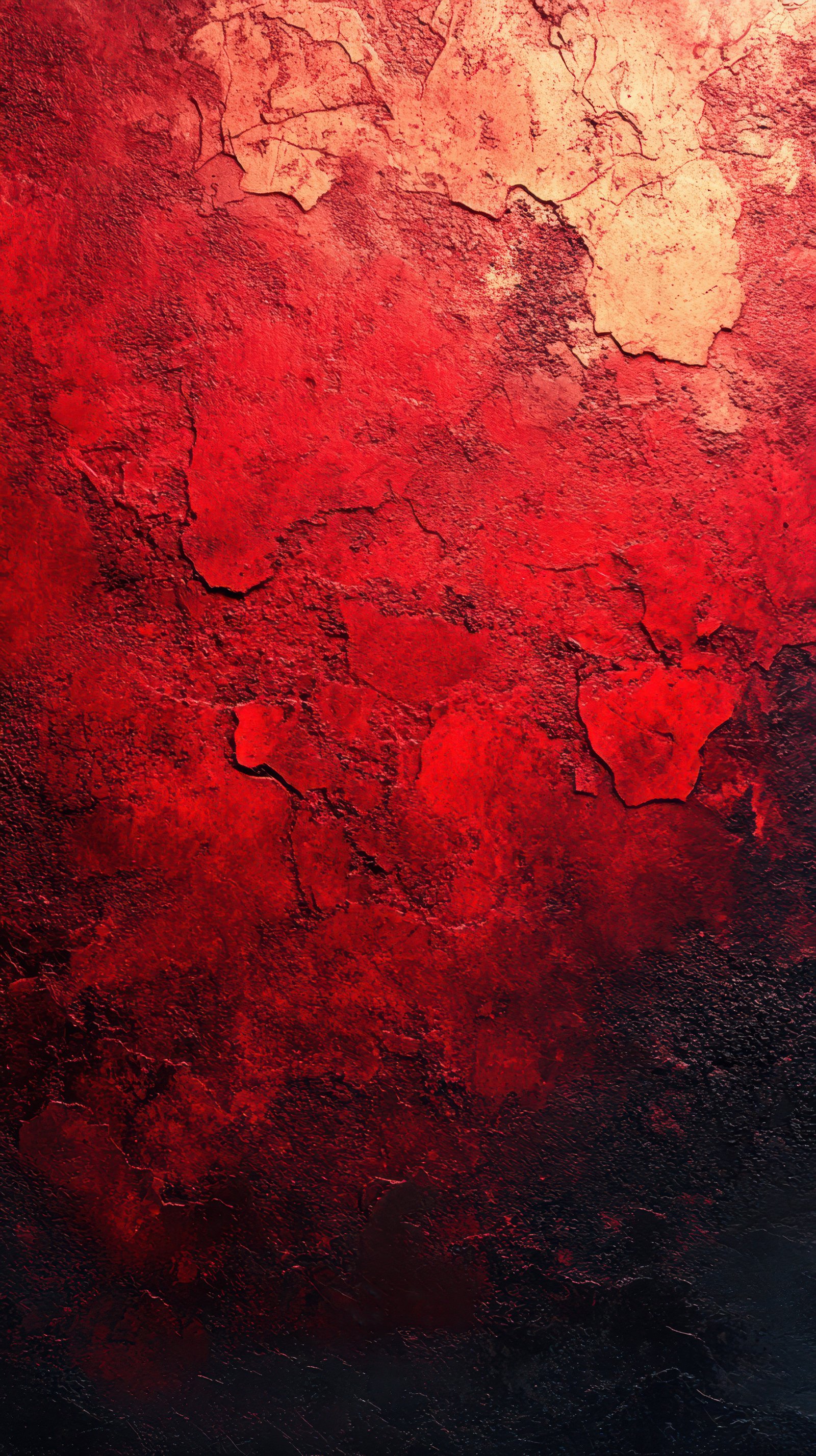 Vibrant red abstract texture with cracks and varied shades of color creating depth and dimension
